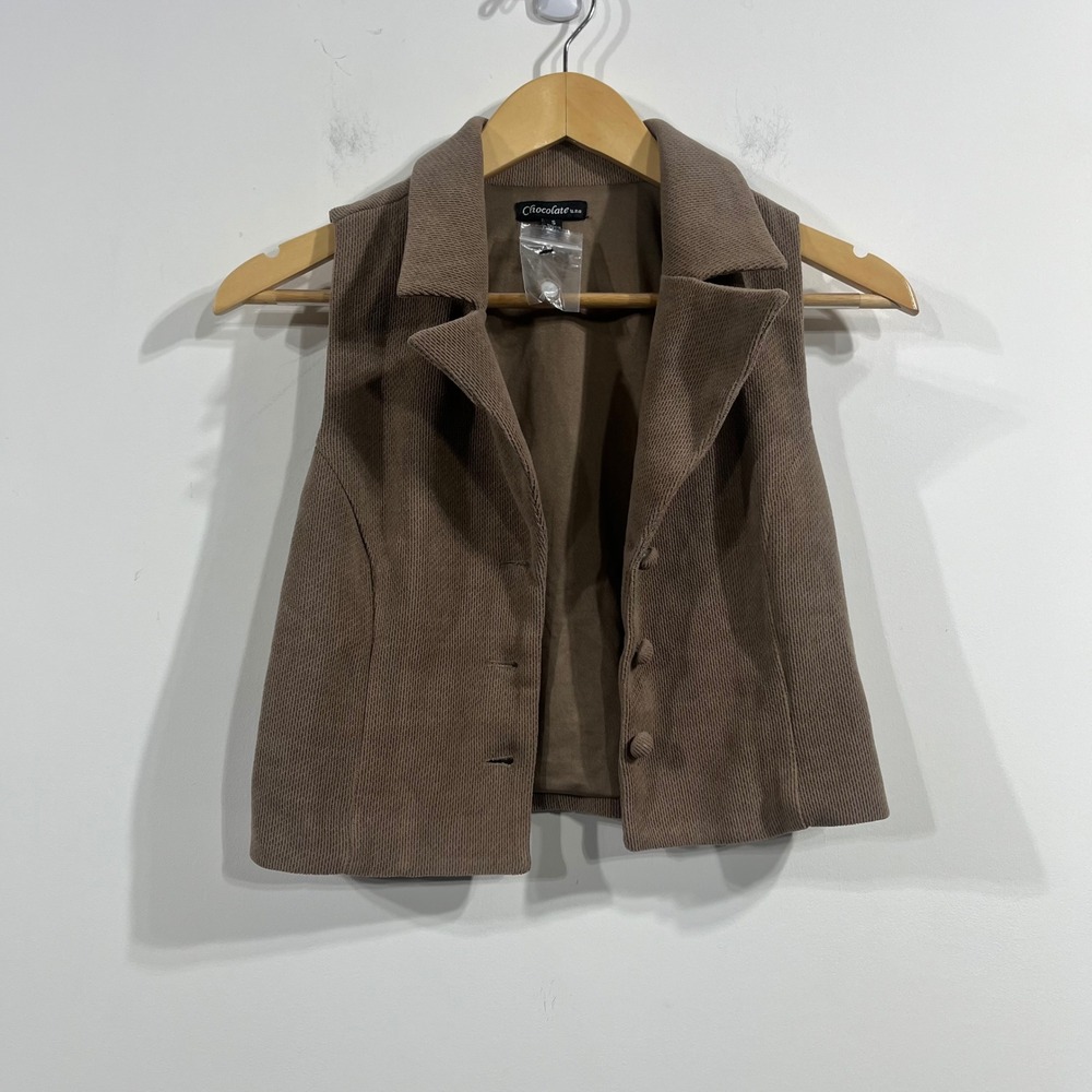 Chocolate Brown Western Granola Indie Button Cropped Vest Womens Small‎ Boho 90s